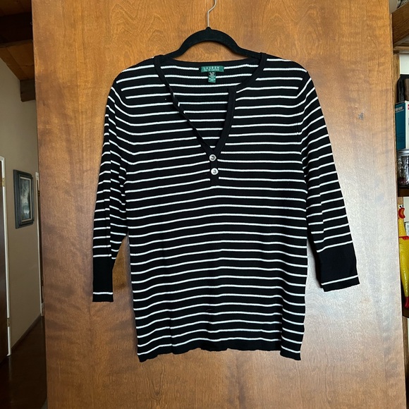 Ralph Lauren Sweaters - Ralph Lauren Black and White Striped Knit Top